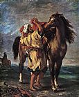 Horse Racing Paintings - Marocan and his Horse by Eugene Delacroix